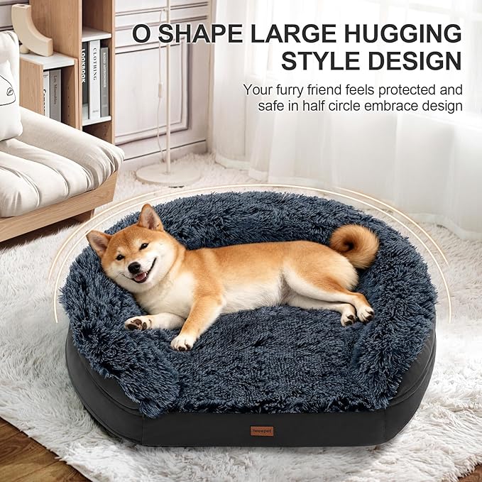 iweepet Black Orthopedic Dog Beds for Extra Large Dogs, 44" x32.6" x7.6" Supportive Dog Sofa Bed with 28D Egg-Crate Foam, Removable Washable Cover, Waterproof Lining, for Puppy,Senior,Sick