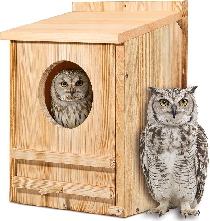 Large Barn Owl House,15.8*10.6*8.7IN Owl Nesting Box For Outside,Wooden Nest House,Large Handmade Bird Houses For Outside,Suitable For Wildlife Barn,Eastern Screech,Great Horned,Easy Assembly Required