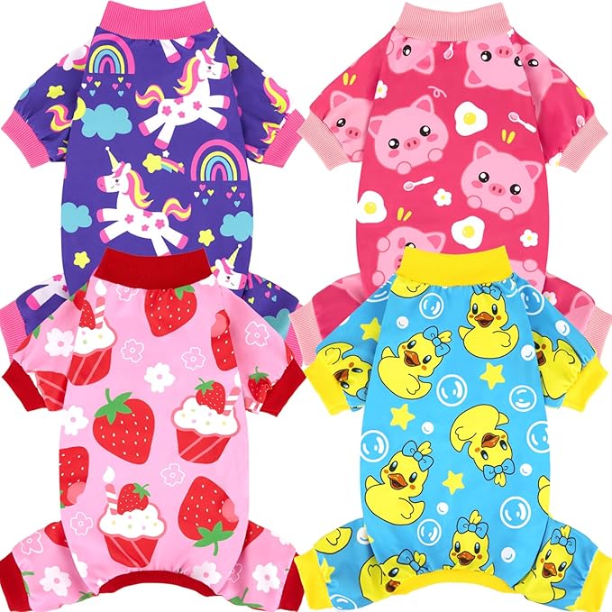 XPUDAC 4 Pieces Dog Pajamas Stretchy Dog Pjs Soft Cute Doggie Clothes for Small Medium Dogs Boy Girl Cats Pet Outfits, XX-Large