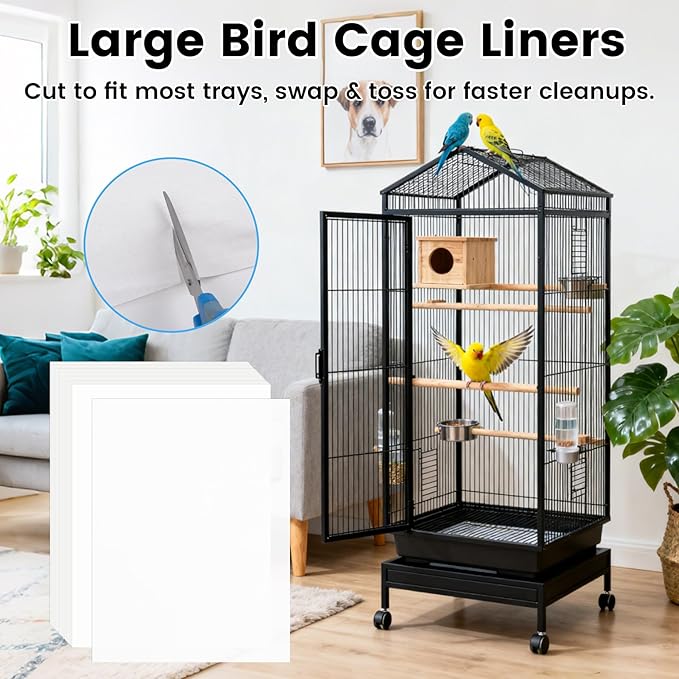23.6x16.9in Bird Cage Liners - 100 Sheets Pre-Cut Disposable Cage Tray Liners, High Absorbent Non-Woven Pads for Parrots, Cockatiels and Small Animals
