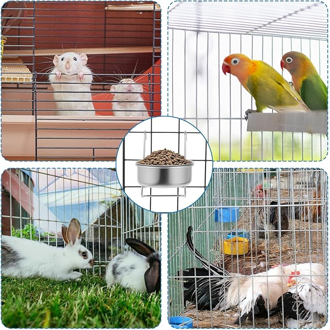 8 Pcs Stainless Steel Hanging Pet Bowl, 10 oz Kennel Food and Water Dish Feeder Coop Cup with Hook for Dog Crate, Cat, Rabbit Birds Chicken Cage No Spill