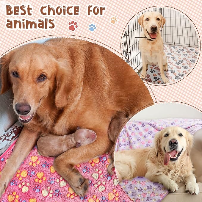 Tatuo 4 Pack Fleece Dog Blankets for Puppy Cats Multi-Size Sleep Mat for Pet Guinea Pig Soft Washable Warm Crate Bed Puppy Teething Toys Print Pattern Blanket Indoor(Mixed Color,40 x 63 Inch,Paw)