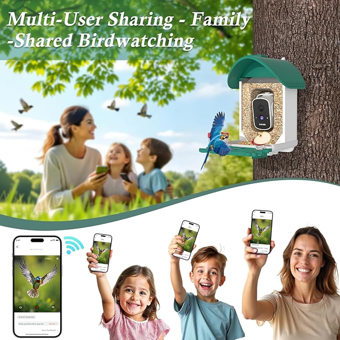 Bird Feeder with Camera, 3K Smart Bird Camera with AI Identification & Bird Bath, Solar Powered Wireless Outdoor Bird House with Spill-Proof Net, Ideal Backyard Bird Watching Gift to Bird Lovers