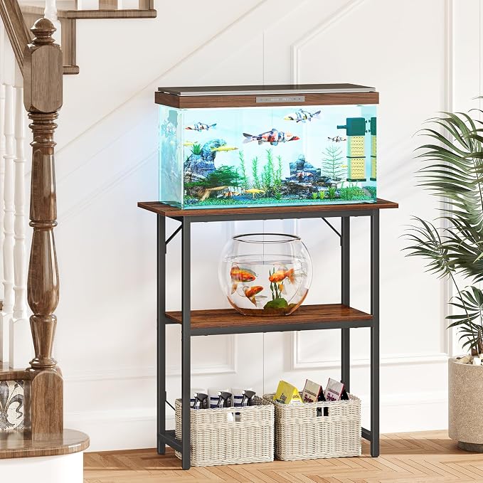 Snughome 10-30 Gallon Fish Tank Stand, Aquarium Stand 2-Tier Storage Shelves, Heavy Duty Terrarium Stand for Home Office Fish Tank Shelf, 30" L x 11.8" W x 30.7" H, Rustic Brown