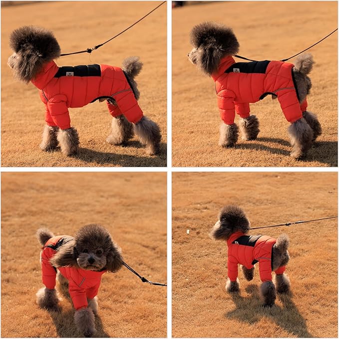 Lovelonglong Dog Coat Dog Warm Jacket, 4 Legs Covered Waterproof Windproof Reflective Warm Dog Vest, Zippered Adjustable Outdoor Dog Snow Jacket for Small Medium Large Dogs Orange L