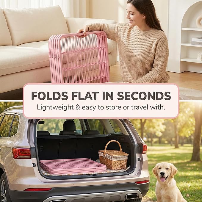 Pink Dog Playpen for Small Dogs & Puppies - 24 Inch Metal Pet Fence Indoor Outdoor with Door, Foldable Exercise Pen, Portable Rabbit Enclosure for Camping, RV, Yard (8 Panels)