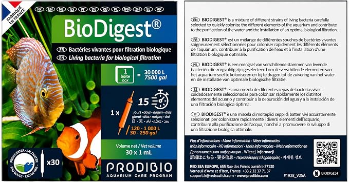 Prodibio Bio Digest, Nitrifying Bacteria, 30/1 mL vials, 50 gallons+ | Fresh and Salt Water, 1 vial up to 50 gal/15 days