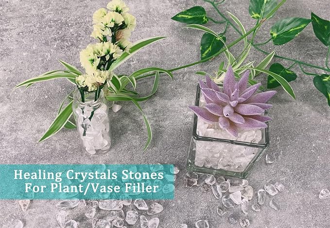 Natural Clear Quartz Crystal Rocks Chips Vase Filler Rocks for Succulent Plant Small Fish Tank Aquarium Gravel Decorative Pebbles Stones(200 gram)