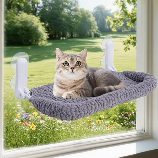 AIWIKIDE Cat Window Perch with Cushion Rim, Easy Install Bracket, Portable Wall Hammock for Indoor Cat, Grey