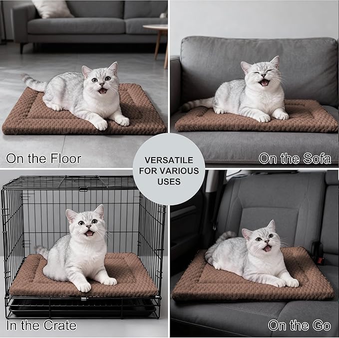 Dog Bed Mat - Dog Crate Pad - Reversible Mat for Pet Comfort - Soft Bed Crate Pads for All Seasons - Durable, Machine Washable Mat for Crates, Travel, and Home (Dark Brown, 18" L*14" W*1.5" Th)