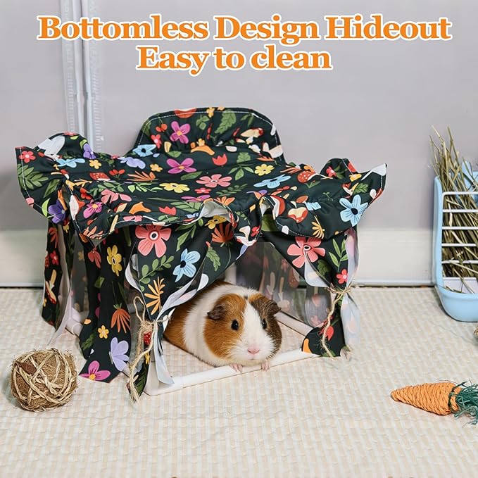 Guinea Pig Hideout Tent Guinea Pig Tunnel Bed House Cave Detachable Bunny Hiding Hut with Curtain for Chinchilla Ferret Hedgehog Hamster Cavy (Colorful)