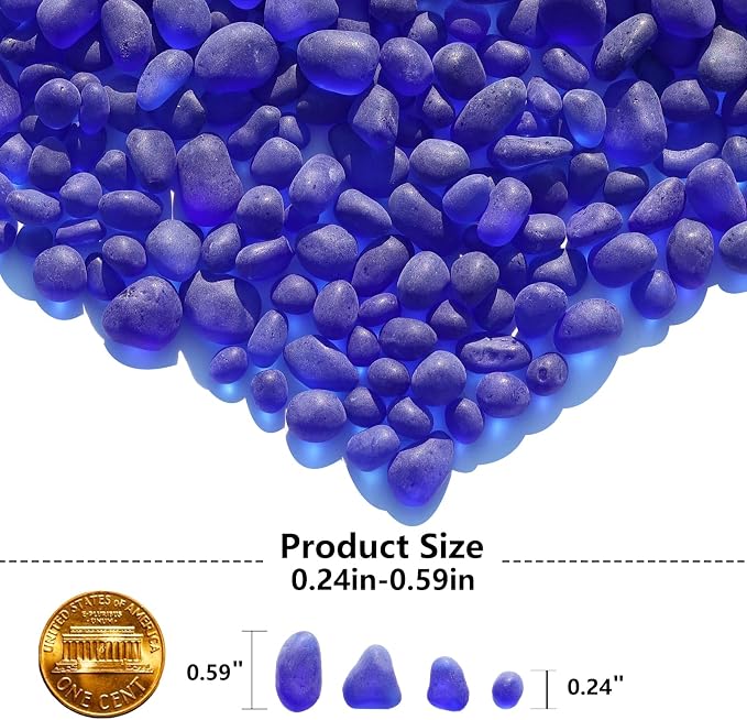QYGL Sea Glass Stones - 0.9LB Cobalt Blue Frosted Glass Pebbles Gemstones | Perfect for Aquarium Rocks, Fish Tank Gravel, Vase Fillers, DIY Crafts, and Home Decor