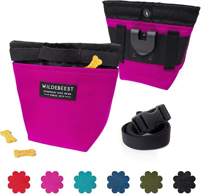 Wildebeest Dog Treat Pouch, Dog Treat Bag, Dog Training Treat Pouch, Dog Travel Bag, Pet Treat Pouch, Magnetic Closure, 2 Water-Resistant Compartments, Detachable Waist Strap & Belt Clip