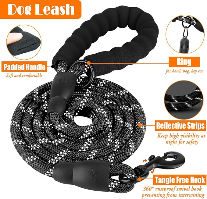 LOBEVE No Pull Dog Harness, Collar & Leash Set | Includes Dog Seat Belt, Collapsible Bowls & Poop Bag Dispenser. Ideal for Training, Walking, Hiking. Fits Small to Large Dogs(Black-XL)