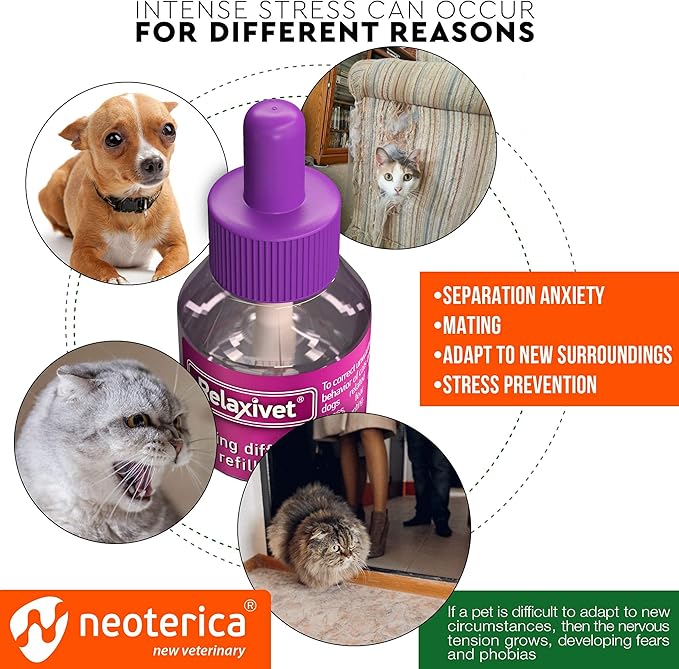 Calming Cat Diffuser Refill & Anti Anxiety Pet Products - Feline Calm Pheromones & Cats Comfort - Stress Relief with New Zone, Fighting with Dogs & Behavior Control (2 Refills (Diffuser not included()