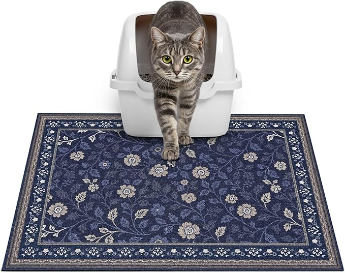 Glittme Cat Litter Mat with Non-Slip Bottom Litter Box Mat 24"X15" Litter Trapping Mat Easy to Clean Washable Cat Food Mat for Kitty,S