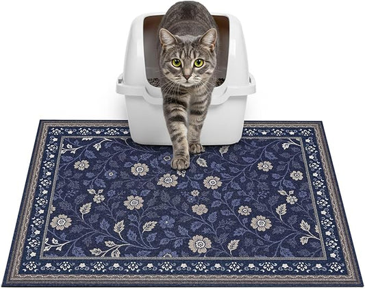 Glittme Cat Litter Mat with Non-Slip Bottom Litter Box Mat 24"X15" Litter Trapping Mat Easy to Clean Washable Cat Food Mat for Kitty,S