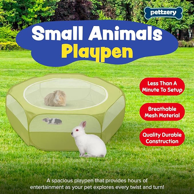 Small Animal Playpen with Zippered Top, Portable Waterproof Pet Cage (47"x23") for Kitten, Bunny, Guinea Pig, Hamster, Chicken Brooder, Indoor & Outdoor Exercise Pen, Foldable Design