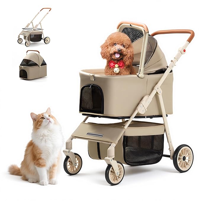Dog Cat Stroller for Small & Medium Pets up to 55 lbs, Foldable Pet Stroller with Detachable Carrier, 4 Swivel Wheels, Adjustable Handle & Canopy