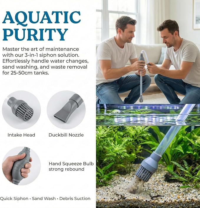 Delyle Aquarium Siphon Gravel Cleaner, 3-in-1 Fish Tank Vacuum with Sand Washer, Water Changer, 5.7ft Hose, Flow Control, Manual Hand Pump | Delyle Aquarium Gravel Cleaner Kit — 3-in-1 Fish Tank Vacuum, Sand Washer & Water Changer, 5.7ft Hose with Flow...