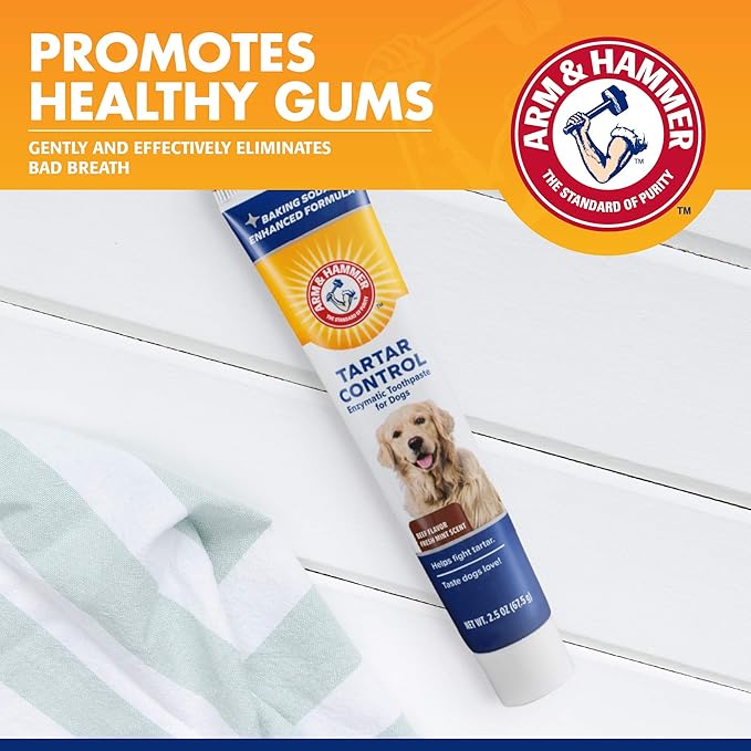 Arm & Hammer for Pets Tartar Control Enzymatic Dog Toothpaste, Reduces Plaque & Tartar Buildup, Infused with Baking Soda, Safe for All Dogs and Puppies, Beef Flavor, 2.5 Oz
