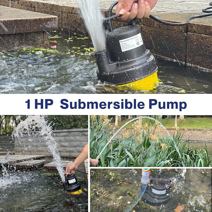AgiiMan 3500GPH Pool Cover Pump, 1HP Submersible Sump Pump, Yellow | 25FT Power Cord, 17FT Lift, IPX8 Thermoplastic Housing, Thermal Protection, Low Suction for Pools, Basements and Ponds