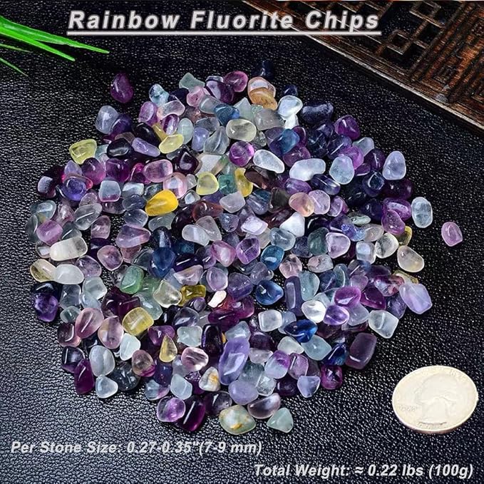 Erliway 100g Natural Rainbow Fluorite Crystal Chips 7-9mm Tumbled Stones | Small Crushed Crystal Stone, Polished Crystals Chips for Fish Tank, Healing Tumbled Rocks for Reiki Jewelry Making Home Décor