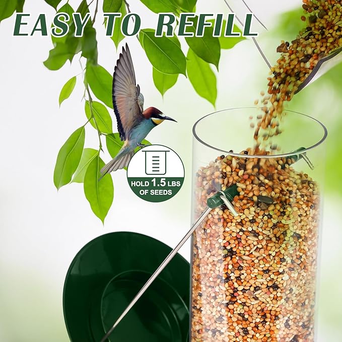 FEED GARDEN Metal Bird Feeder - 6 Port Tube Feeder for Outdoors, Heavy Duty Squirrel Proof with Metal Lid, Easy Fill & Clean, Weather Resistant, 13 Inch