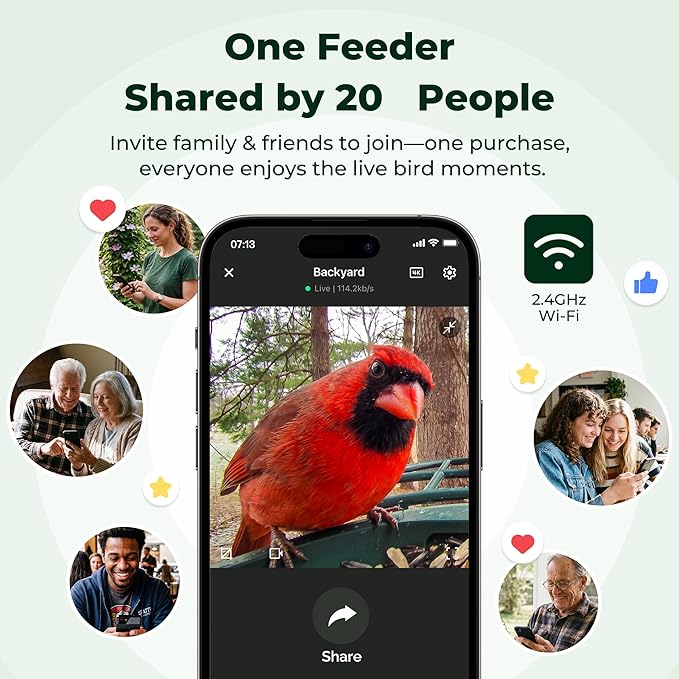 Kiwibit Solar Smart Bird Feeder with Camera, AI Bird Species Identification, 8MP Photos, 4K UHD Video Live Stream Wild Bird House Feeders for Outdoors, Bird Watching Gifts for Bird Lovers, Green