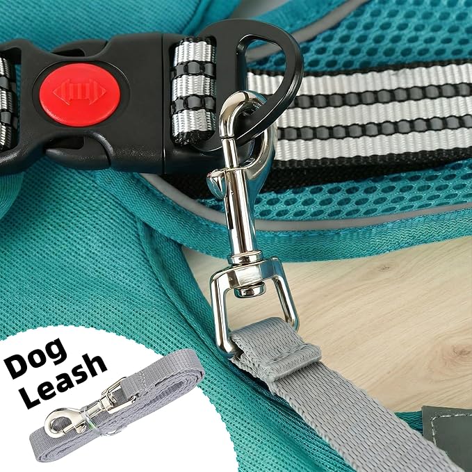 SMOUATOU All Weather Mesh Step in Vest Harness for Small and medidum Dogs and Cats, Adjustable Soft Padded Dog Vest with Easy Control Handle for Dogs Pets (Teal, L)