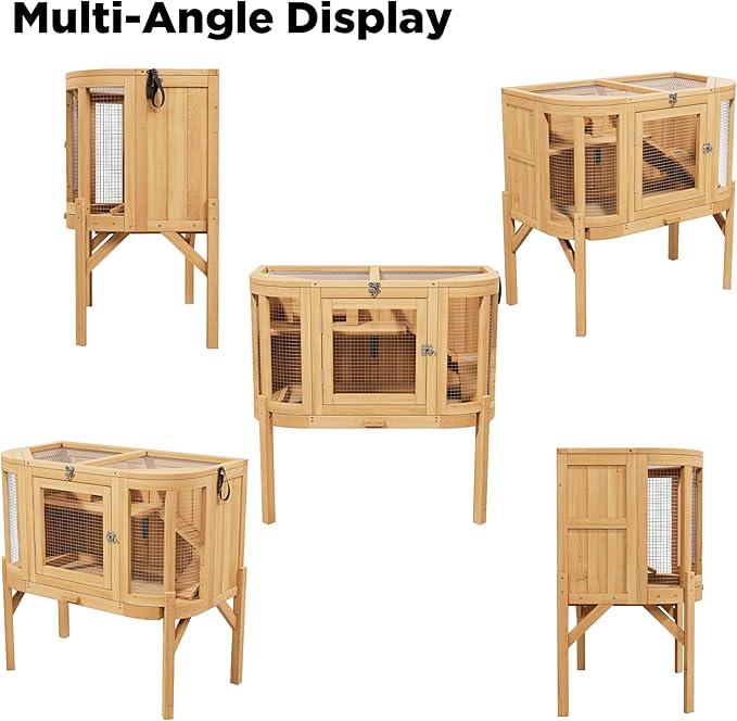 Wooden Hamster Cage 2 Story with Detachable Legs & Pull-Out Tray, Small Animal Habitat with Ramp, Top & Side Ventilation Mesh for Guinea Pigs