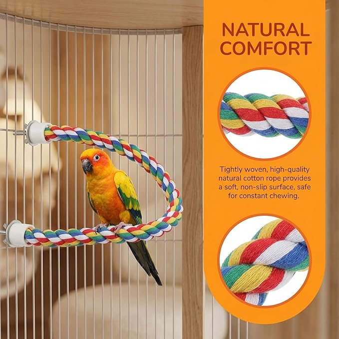 iplusmile 44 Inch Bird Perch, Cotton Rope Bird Toy for Large Parrots, African Greys, Cockatiels, Bendable Climbing Rope Perches for Cage Toy, 1.18" Extra Thick