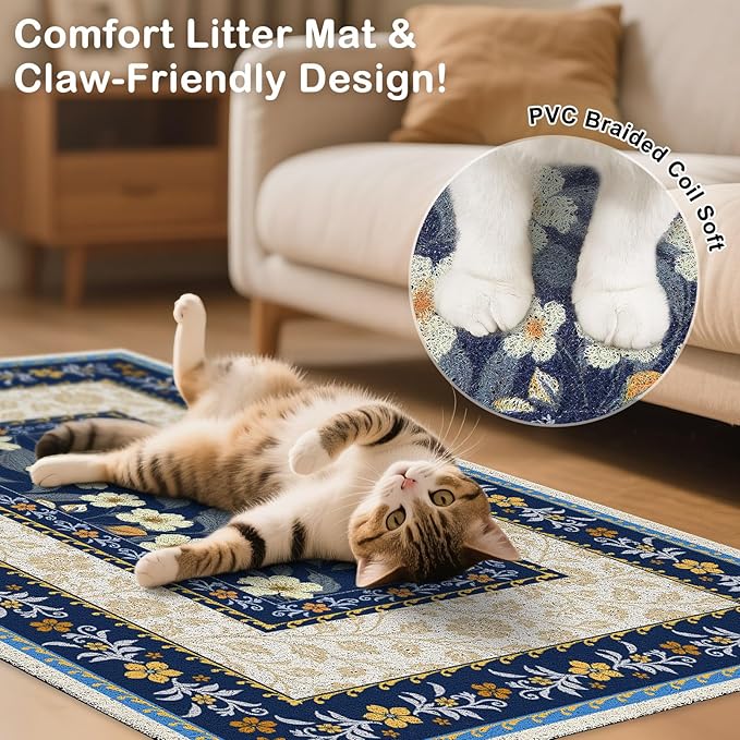 Unicorn Catcher Cat Litter Mat Non-Slip Bottom Litter Box Mat Urine-Proof Soft Litter Mat for Cats Waterproof Pads Protects Floors Cat Mat for Litter Box