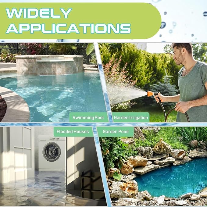 Sump Pump 1HP Submersible Water Pump 3700GPH Electric Thermoplastic | Swimming Pool Draining Transfer Water From Hot Tub Basement Garden Ponds Low Water Level 16.4FT Power Cord Portable