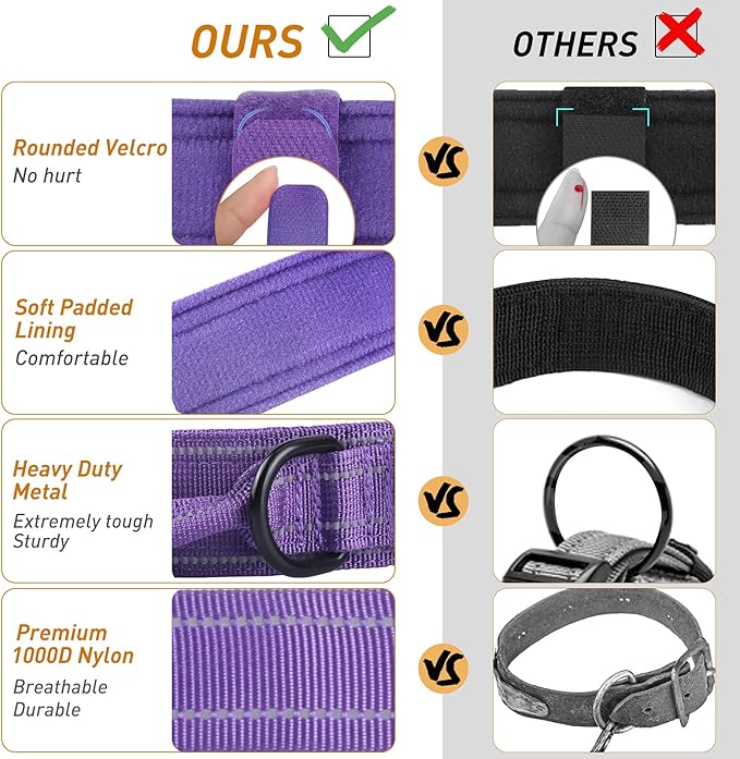AUBELL Reflective Tactical Dog Collar,Adjustable Military Heavy Duty K9 Collars with Handle and Quick Release Metal Buckle Great for Extra Large Dogs, with Airtag Case and 2 Patches (Purple,XL)