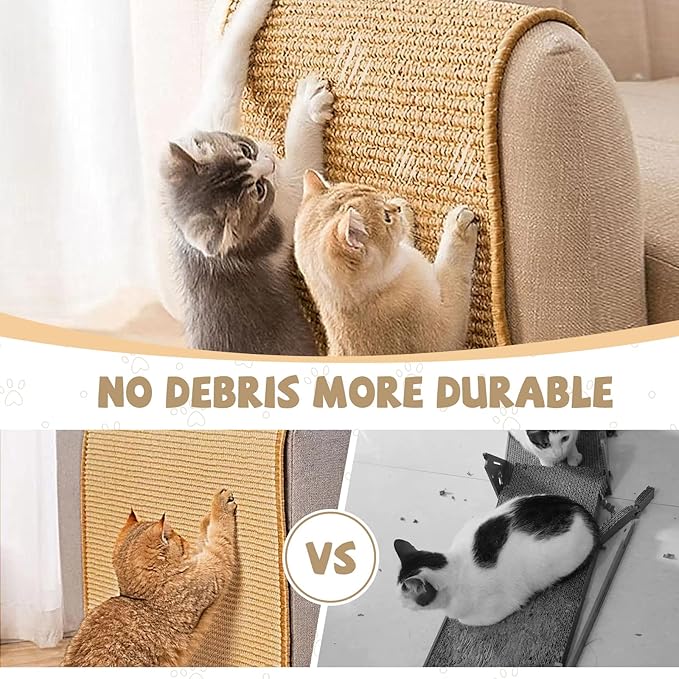 Graciadeco Carpet Cat Scratching Mat Sisal, 2 Packs Sisal Fabric Large 23.6" x 15.7" Scratching Pad for Indoor Cats with Adhesive Hook Loop Tape, Cat Scratching Rug Wall Scratchers for Indoor