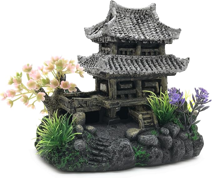 M2cbridge Aquarium Decor Antique Roman Column Ruin European Castle Underwater Landscape(Pavilion)