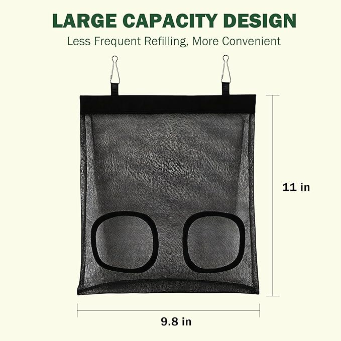 Mesh Guinea Pig Hay Feeder Bag for Guinea Pigs Rabbits Chinchillas, Hanging 2-Hole Hay Dispenser Breathable Wear-Resistant (Black)