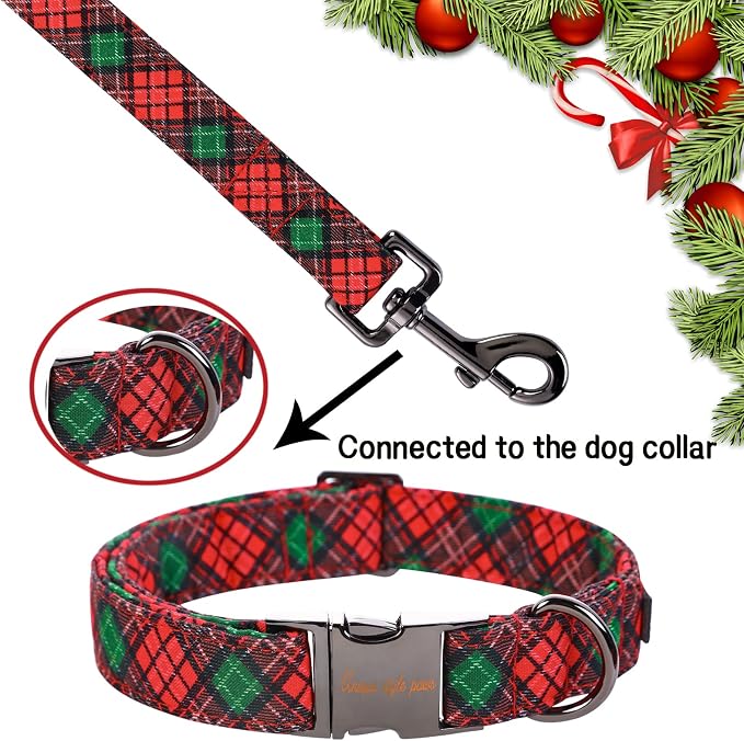 Unique style paws Christmas Dog Leash Matching Black Green Plaid Themed Collar for Dogs and Cats-S