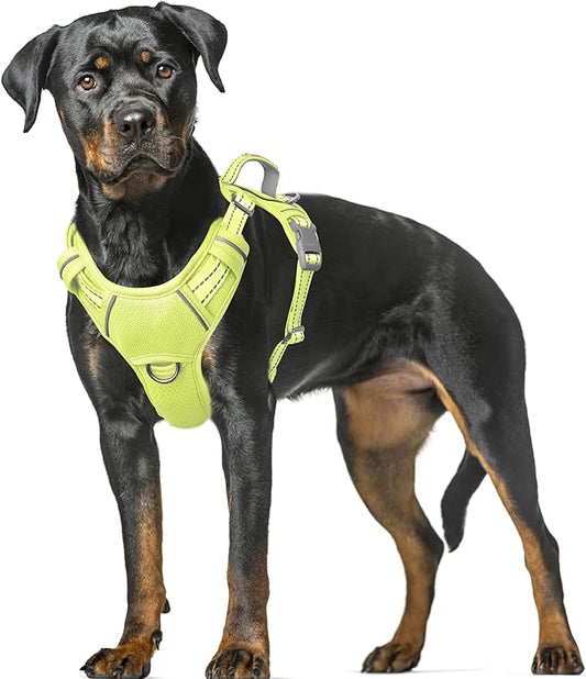 BARKBAY No Pull Dog Harness Large Reflective Dog Harness with Front Clip and Easy Control Handle for Walking Training Running with ID tag Pocket(Sunlight,XL)