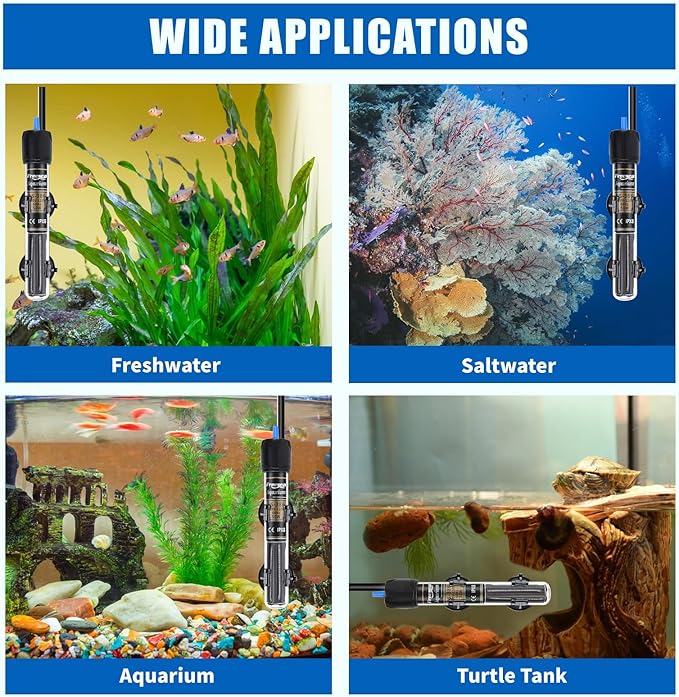 FREESEA 100 Watt Aquarium Fish Tank Heater with Aquarium Submersible Thermometer | 100W Powered - Stable Temperature Maintain Fish Tanks Warm in Winter - Overheat Protection & Thermometer Included
