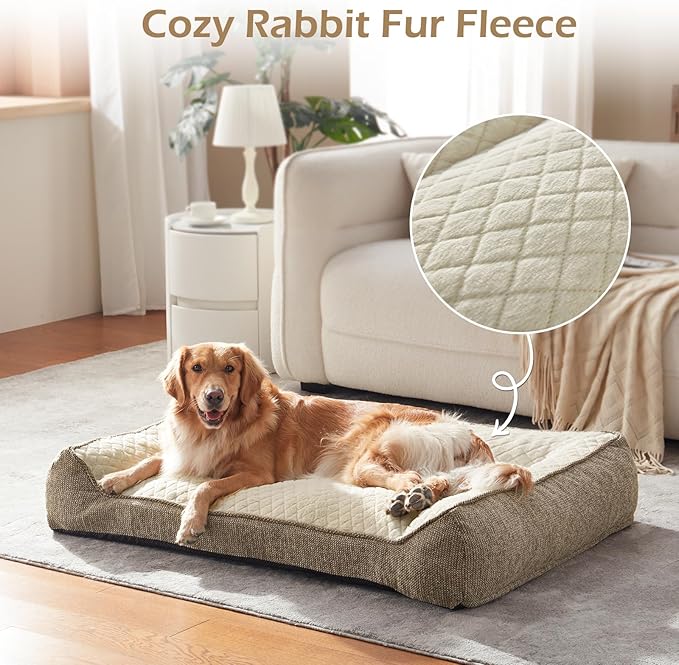 JOEJOY Orthopedic Dog Bed Medium Sized Dogs, Extra Thick Supportive Big Dog Couch Bed with Sides, Ultra Soft Pet Bed Sofa, Beige, 35''x25''