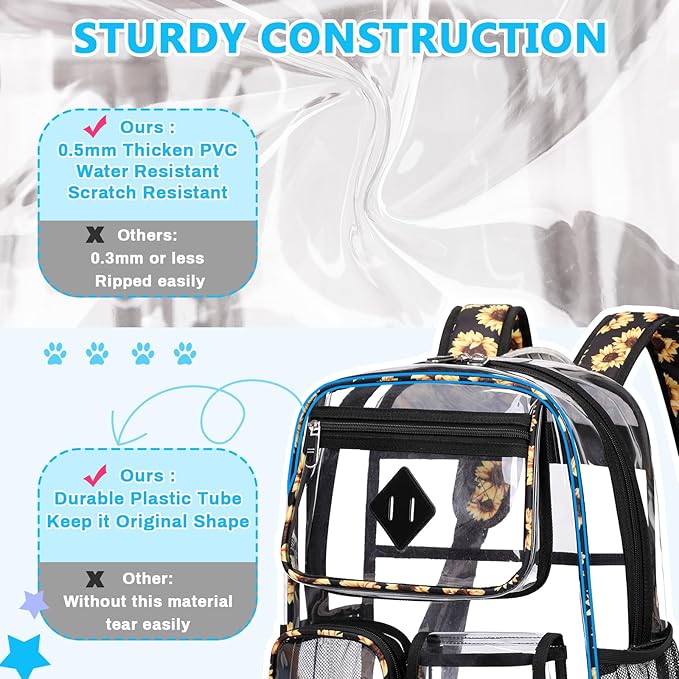 PIG PIG GIRL Clear Backpack for School,Heavy Duty PVC Transparent Bookbag for Girls Stadium Approved See Through Backpack
