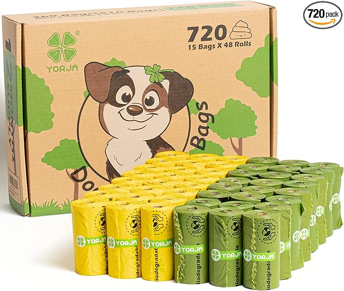 YORJA Dog Poop Bags Rolls, 720 Pet Waste Bags, 100% Leak Proof Extra Thick and Strong Corn Starch Blend