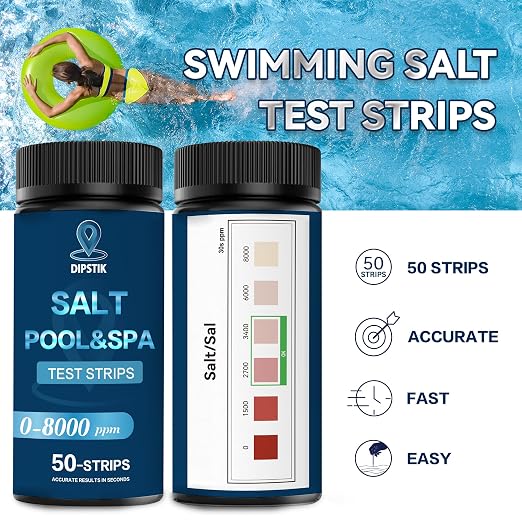 Saltwater Pool Test Strips,0-8000 ppm,Salt Test Strips Kit | for Sodium Chloride Swimming Pool and Spa Test Strips-Quick and Accurate Results