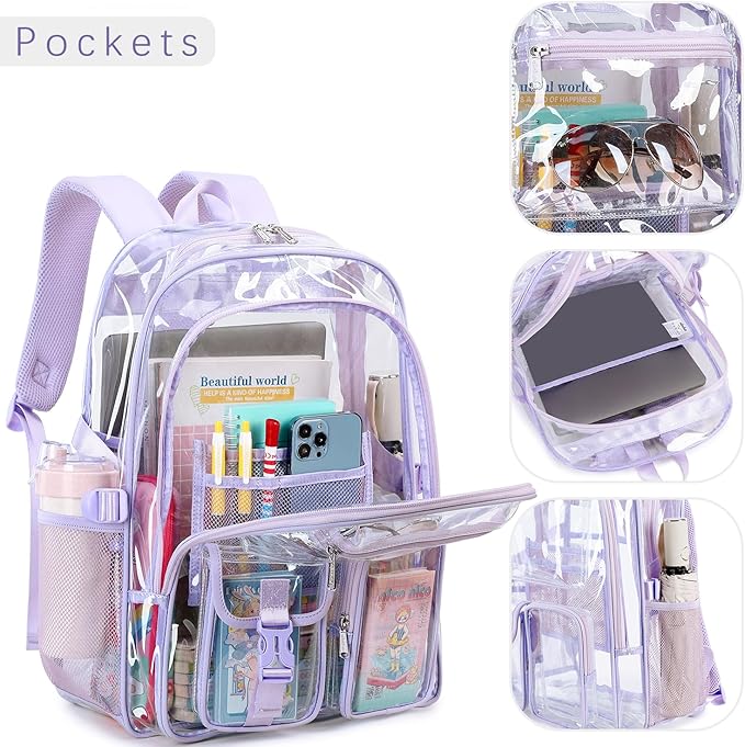 abshoo Large Clear Backpack For Girls Women School Bookbag Heavy Duty Transparent Backpack (Purple)