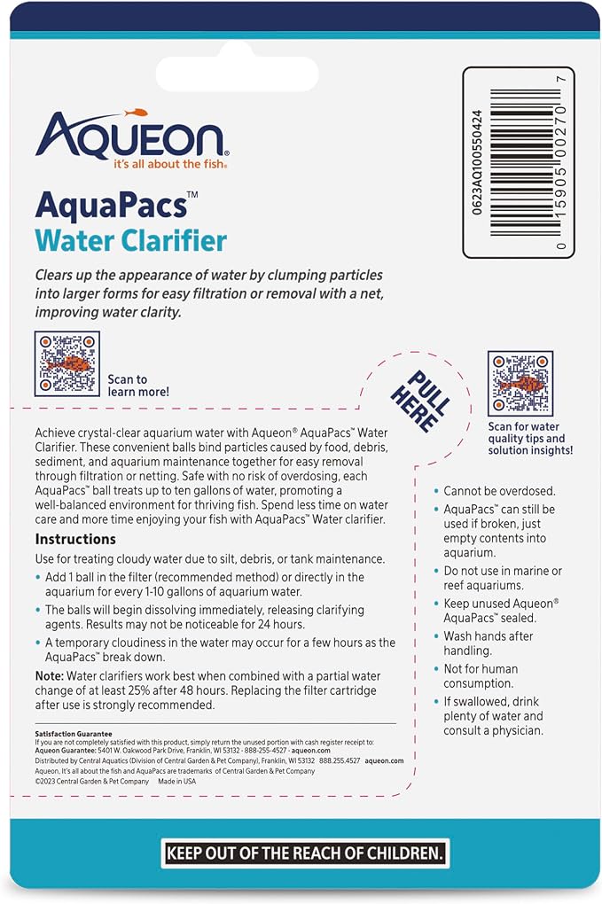 Aqueon AquaPacs Water Clarifier, for Freshwater Aquariums, 4 Pack