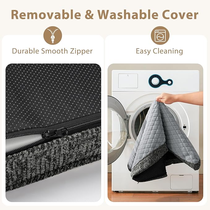 JOEJOY Orthopedic Dog Bed for Extra Large Dogs, Washable Dog Crate Bed Large Sized with Removable Cover, Egg Memory Foam Big Pet Beds, Light Grey, 47"x29"