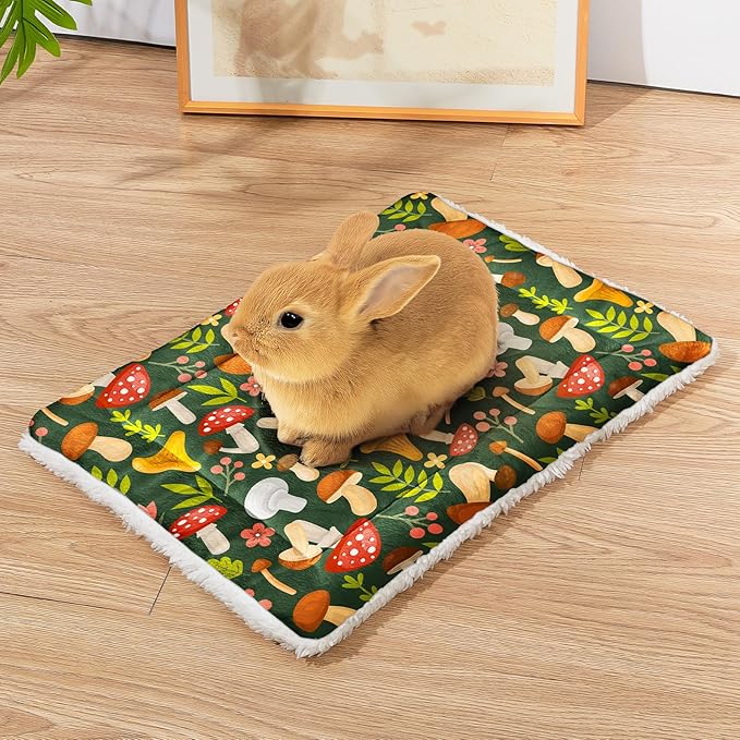 Glittme Bunny Bed Rabbit Bed for Indoor Cage Soft Guinea Pig Bed Fleece Mat Pad Warm Small Animal Bedding Accessories for Hamster Ferret Washable Non-Slip Rabbit Hide House Liner
