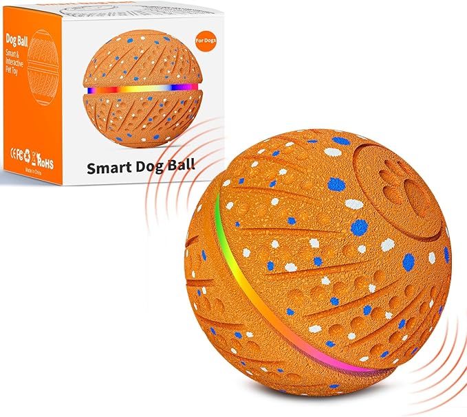Interactive Dog Toys Dog Ball – 3 Play Modes Smart Moving Bouncing Dogs Ball, E-TPU with RGB Lights, Automatic Rolling Dog Toy for Small Medium Dogs to Keep Them Busy and Boredom Relief(Yellow)